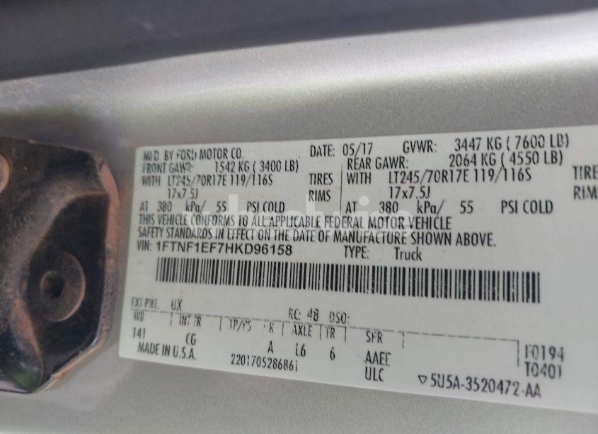 Photo 9 of 2017 Ford F-150 XL (VIN 1FTNF1EF7HKD96158)