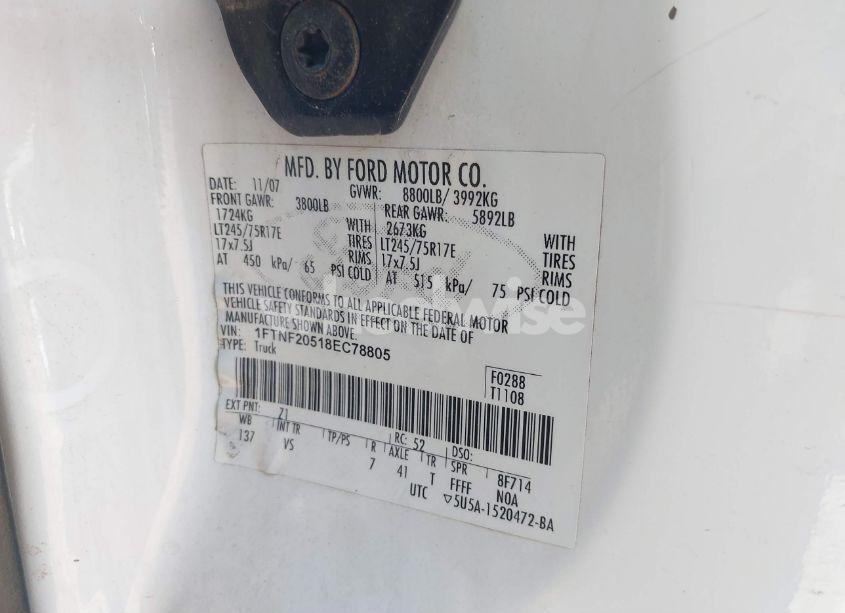 Photo 9 of 2008 Ford F-250 XL/XLT (VIN 1FTNF20518EC78805)