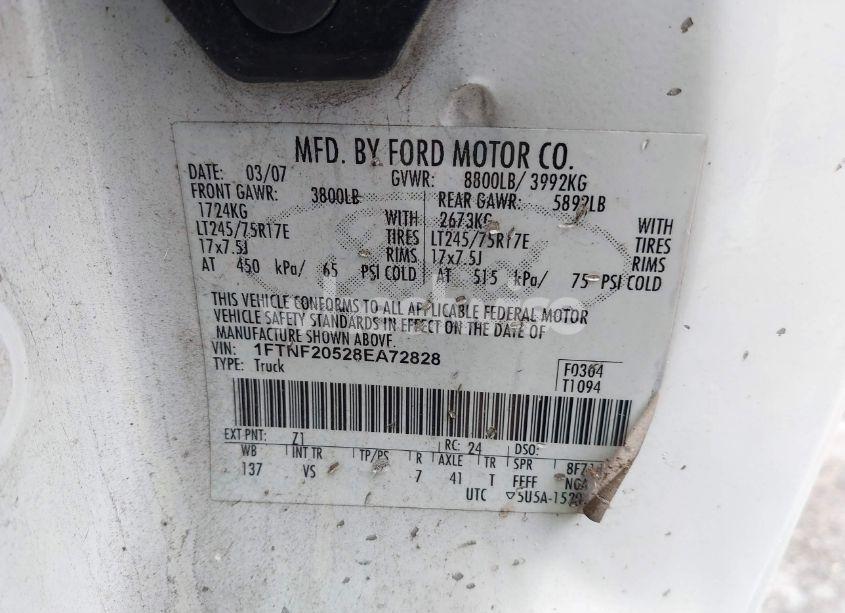 Photo 9 of 2008 Ford F-250 XL/XLT (VIN 1FTNF20528EA72828)