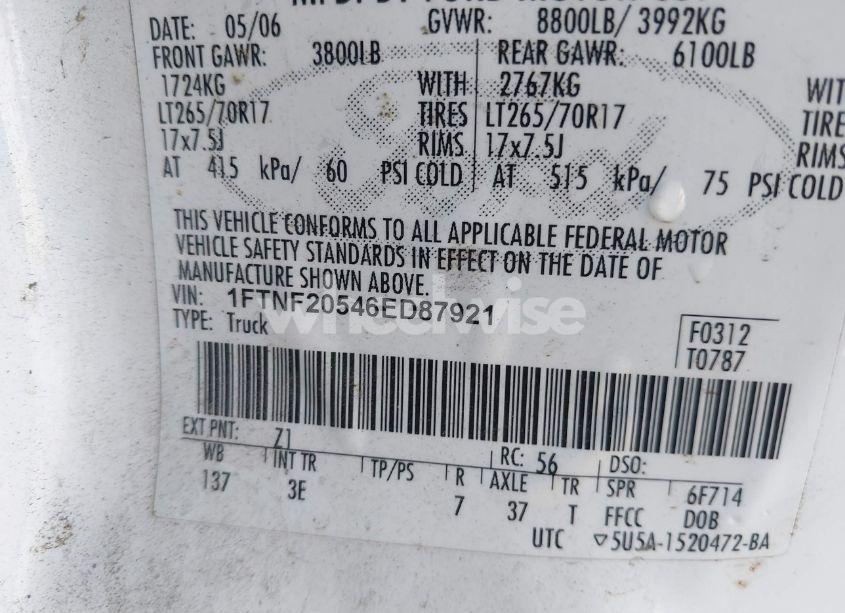 Photo 9 of 2006 Ford F-250 XL/XLT (VIN 1FTNF20546ED87921)