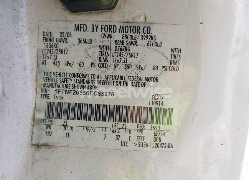 Photo 9 of 2006 Ford F-250 (VIN 1FTNF20556EC83275)