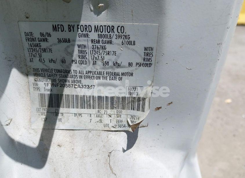 Photo 9 of 2007 Ford F-250 XL/XLT (VIN 1FTNF20587EA32347)