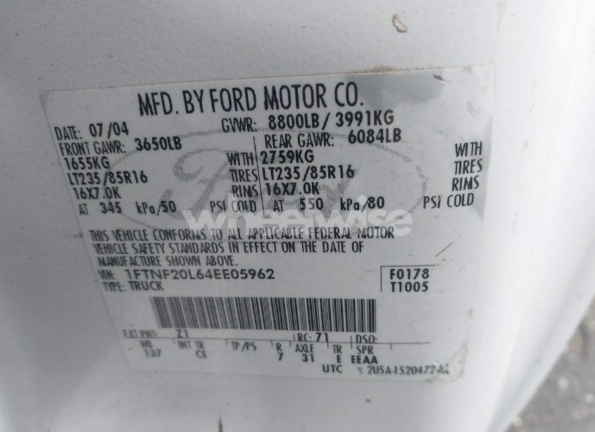 Photo 9 of 2004 Ford F-250 XL/XLT (VIN 1FTNF20L64EE05962)