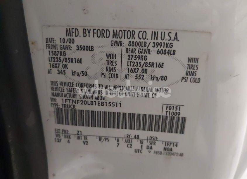 Photo 9 of 2001 Ford F-250 XL/XLT (VIN 1FTNF20L81EB15511)