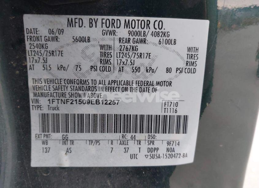 Photo 9 of 2009 Ford F-250 XL/XLT (VIN 1FTNF21509EB12257)