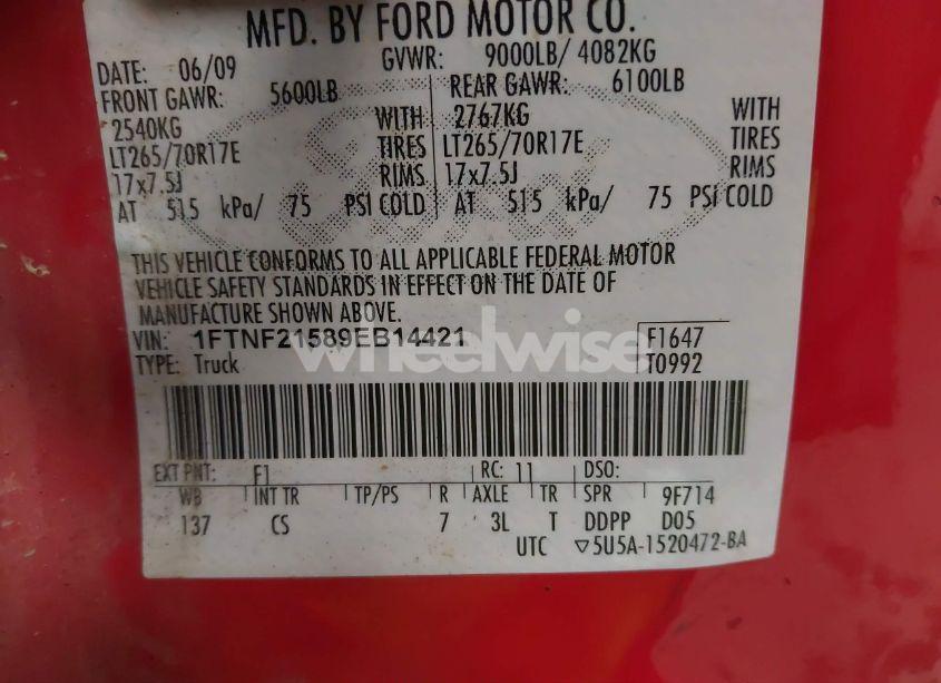 Photo 9 of 2009 Ford F-250 XL/XLT (VIN 1FTNF21589EB14421)