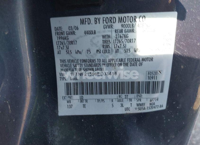 Photo 9 of 2006 Ford F-250 XL/XLT (VIN 1FTNF21596ED33416)