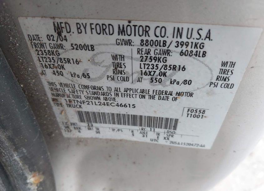 Photo 9 of 2004 Ford F-250 XL/XLT (VIN 1FTNF21L24EC46615)