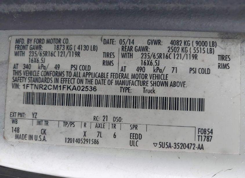 Photo 9 of 2015 Ford Transit-250 (VIN 1FTNR2CM1FKA02536)