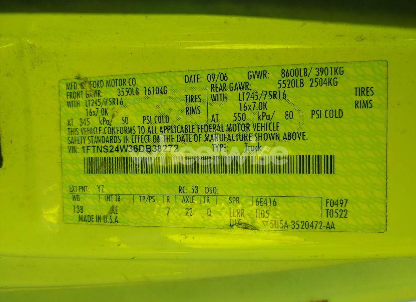 Photo 8 of 2006 Ford E-250 COMMERCIAL/RECREATIONAL (VIN 1FTNS24W36DB38272)