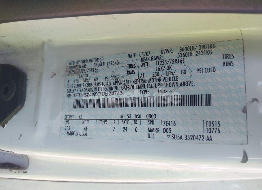 Photo 9 of 2007 Ford E-250 COMMERCIAL/RECREATIONAL (VIN 1FTNS24WX7DB24743)