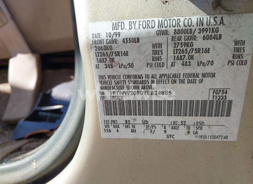 Photo 9 of 2000 Ford F-250 LARIAT/XL/XLT (VIN 1FTNW20F0YEB24885)