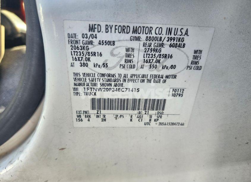 Photo 9 of 2004 Ford F-250 N/A (VIN 1FTNW20P34EC71415)