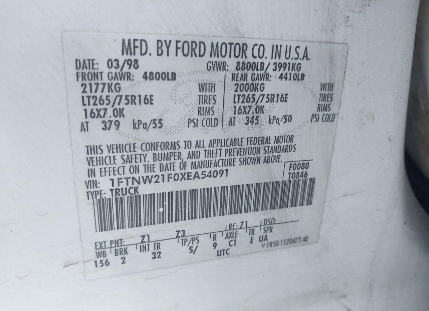 Photo 9 of 1999 Ford F-250 LARIAT/XL/XLT (VIN 1FTNW21F0XEA54091)