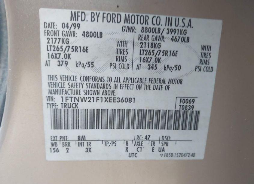 Photo 9 of 1999 Ford F-250 LARIAT/XL/XLT (VIN 1FTNW21F1XEE36081)