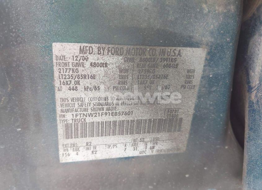 Photo 9 of 2001 Ford F250 SUPER DUTY (VIN 1FTNW21F91EB57601)