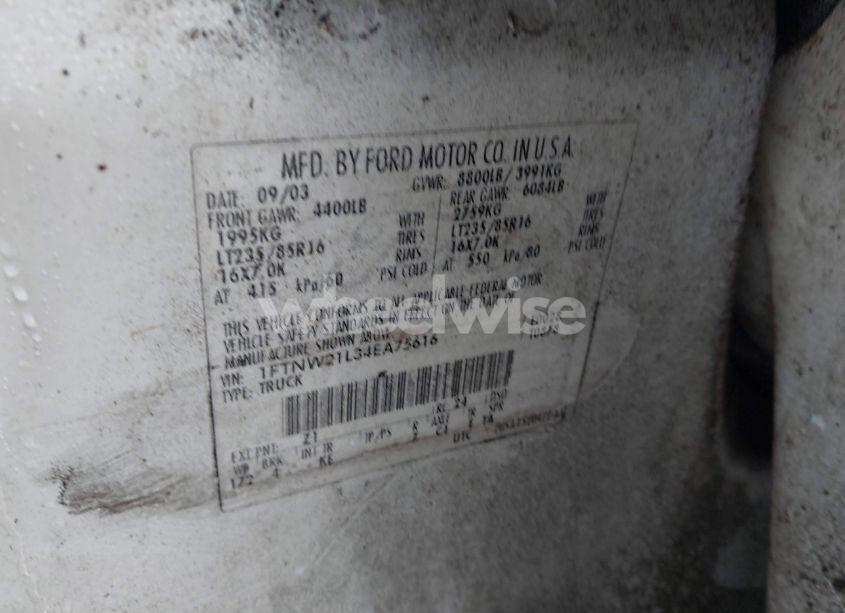 Photo 9 of 2004 Ford F-250 LARIAT/XL/XLT (VIN 1FTNW21L34EA75616)