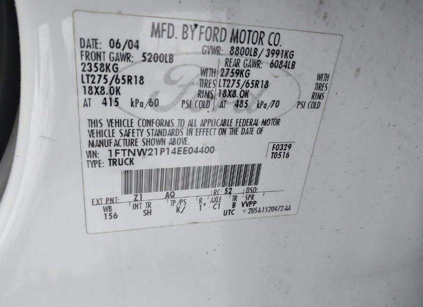 Photo 9 of 2004 Ford F-250 LARIAT/XL/XLT (VIN 1FTNW21P14EE04400)