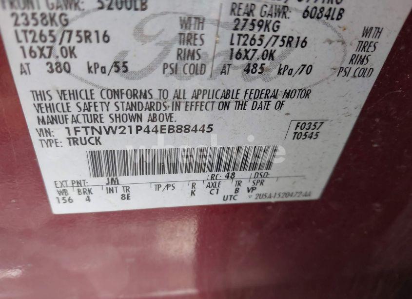 Photo 9 of 2004 Ford F-250 LARIAT/XL/XLT (VIN 1FTNW21P44EB88445)