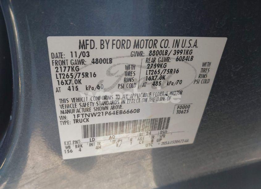 Photo 9 of 2004 Ford F-250 LARIAT/XL/XLT (VIN 1FTNW21P64EB66608)