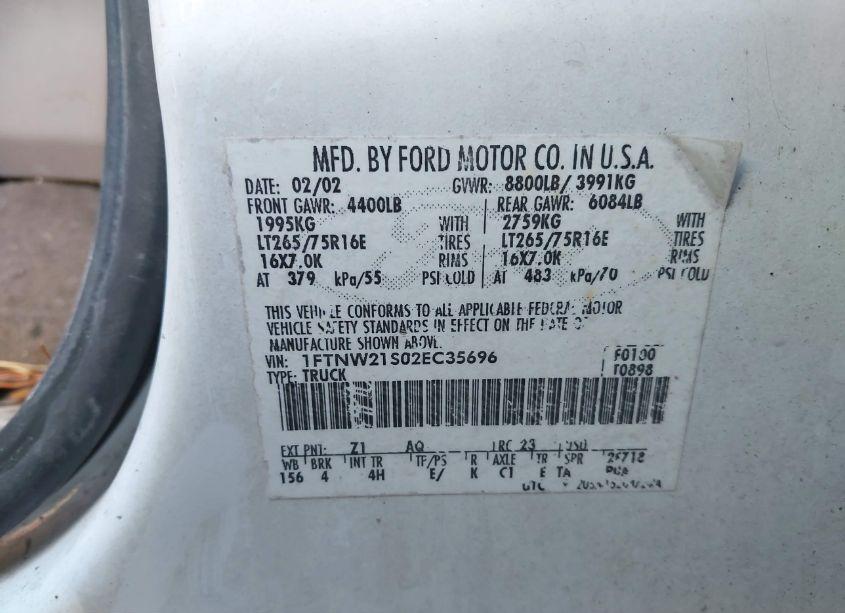 Photo 9 of 2002 Ford F-250 LARIAT/XL/XLT (VIN 1FTNW21S02EC35696)