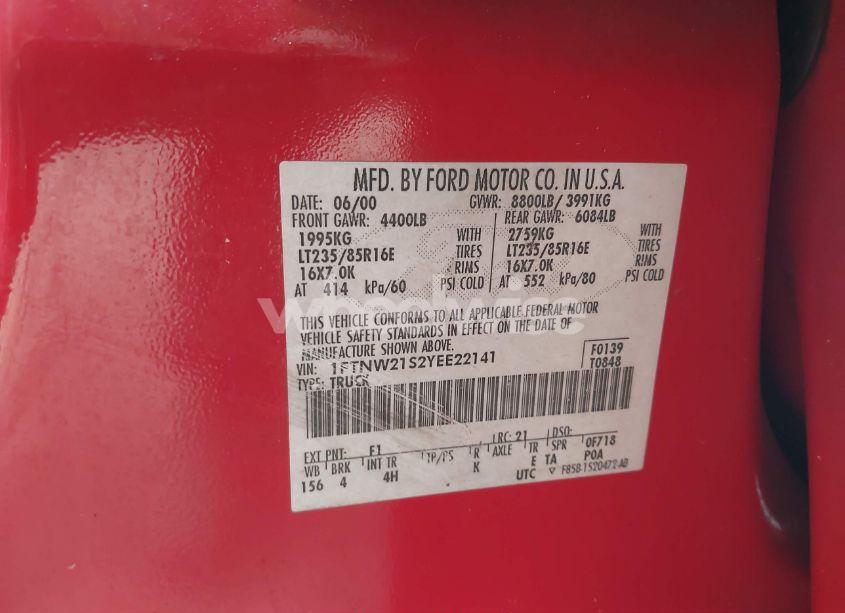 Photo 9 of 2000 Ford F-250 LARIAT/XL/XLT (VIN 1FTNW21S2YEE22141)