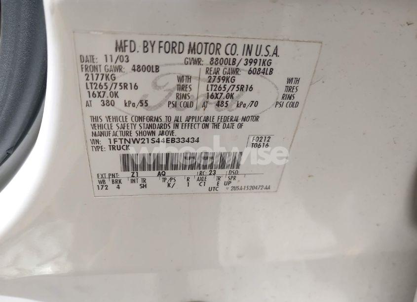 Photo 9 of 2004 Ford F-250 LARIAT/XL/XLT (VIN 1FTNW21S44EB33434)