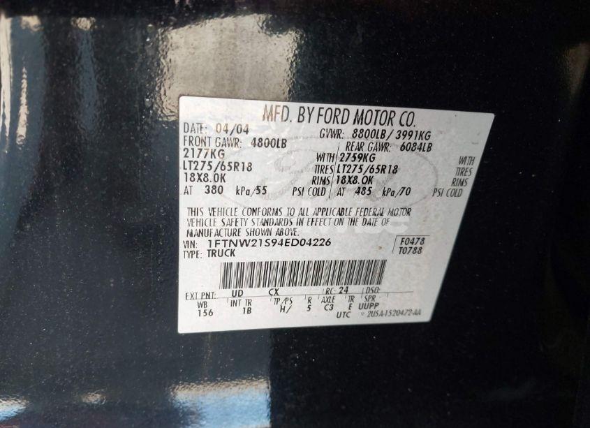 Photo 9 of 2004 Ford F-250 (VIN 1FTNW21S94ED04226)