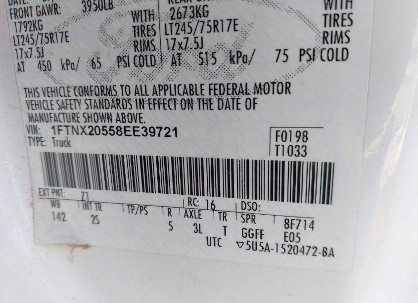 Photo 9 of 2008 Ford F-250 LARIAT/XL/XLT (VIN 1FTNX20558EE39721)