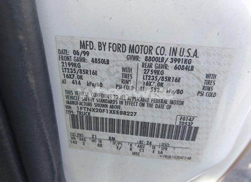 Photo 9 of 1999 Ford F-250 LARIAT/XL/XLT (VIN 1FTNX20F1XEE88227)