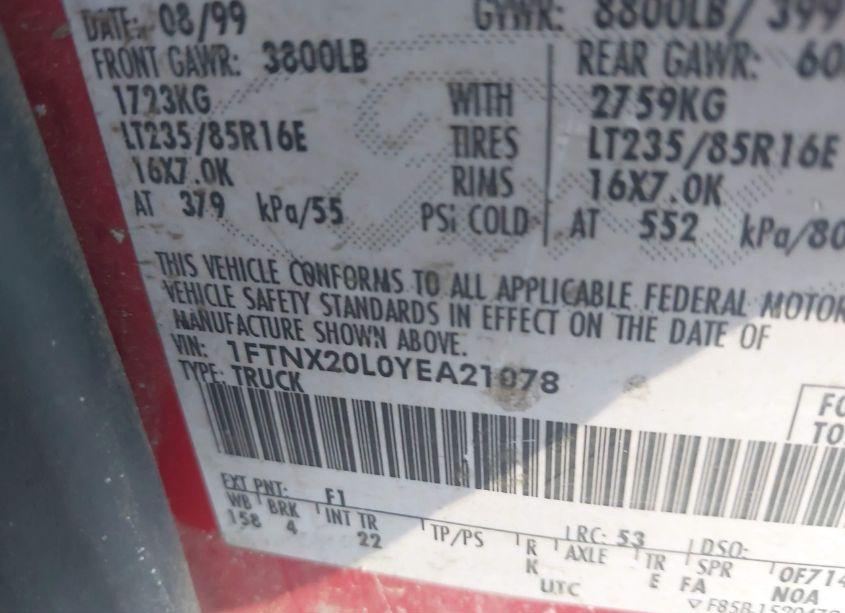 Photo 9 of 2000 Ford F-250 LARIAT/XL/XLT (VIN 1FTNX20L0YEA21078)