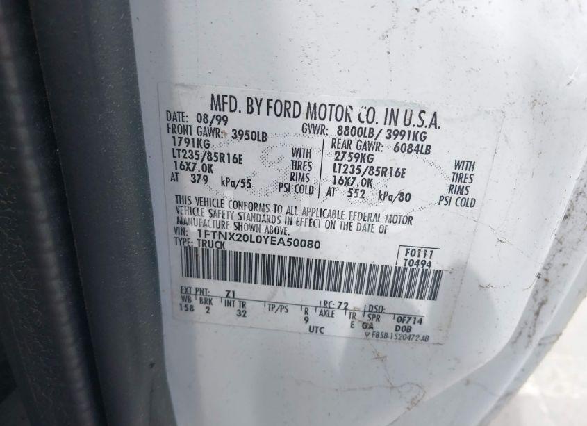 Photo 9 of 2000 Ford F-250 LARIAT/XL/XLT (VIN 1FTNX20L0YEA50080)