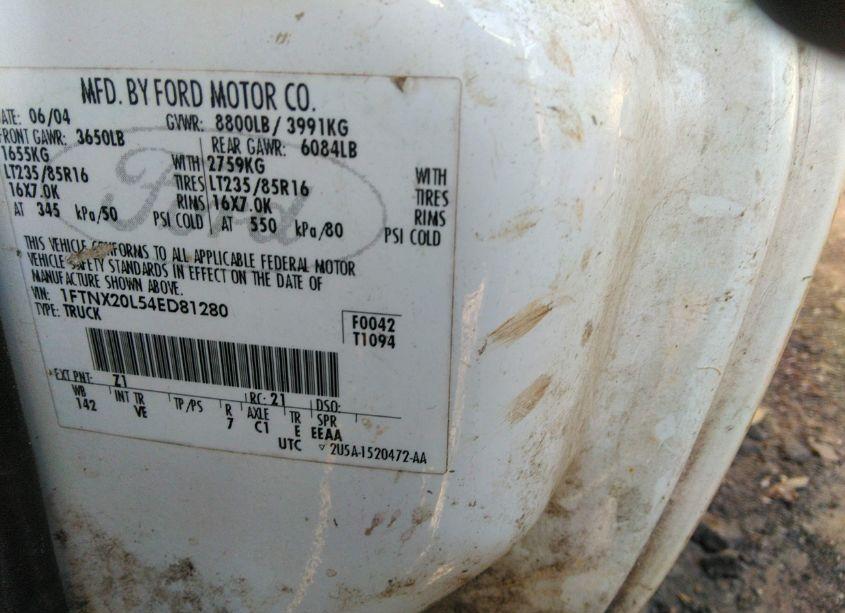 Photo 9 of 2004 Ford F-250 LARIAT/XL/XLT (VIN 1FTNX20L54ED81280)