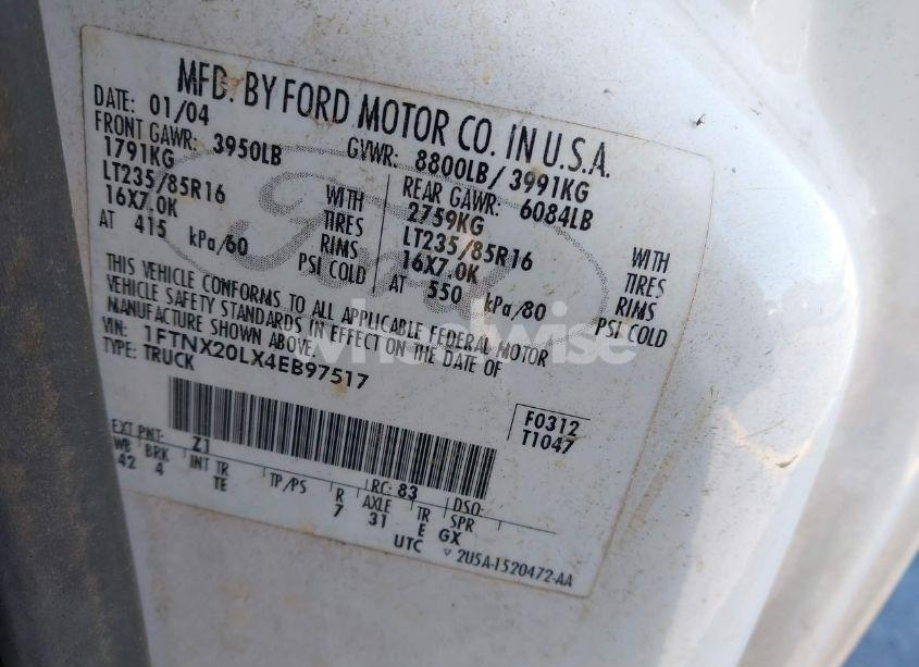 Photo 9 of 2004 Ford F-250 LARIAT/XL/XLT (VIN 1FTNX20LX4EB97517)