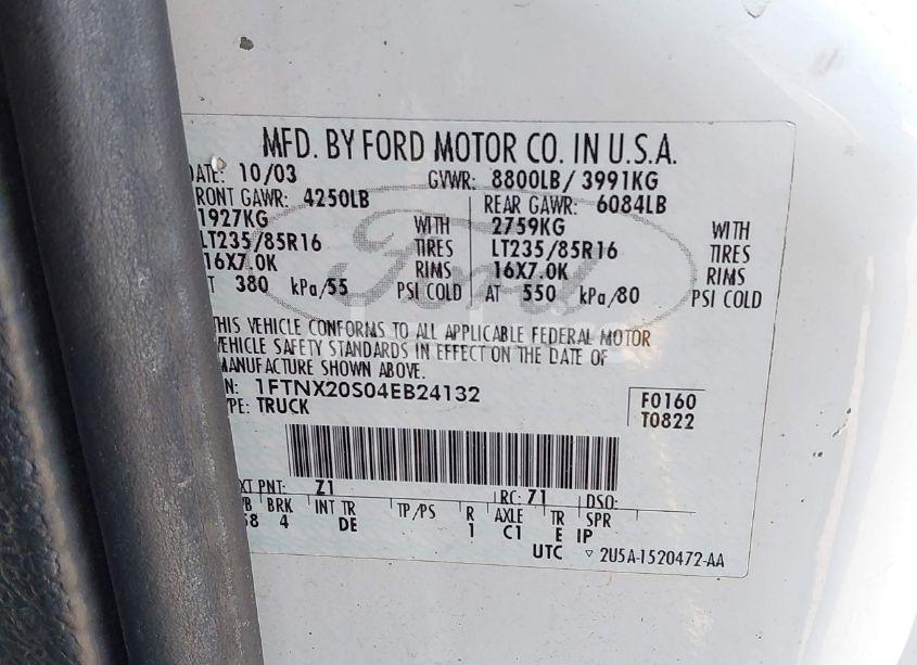 Photo 9 of 2004 Ford F-250 LARIAT/XL/XLT (VIN 1FTNX20S04EB24132)