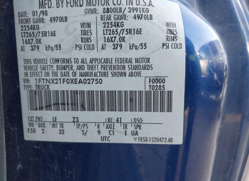 Photo 9 of 1999 Ford F-250 LARIAT/XL/XLT (VIN 1FTNX21F0XEA02750)