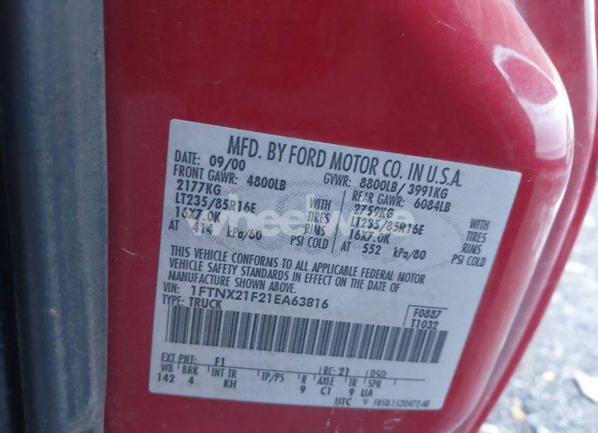 Photo 9 of 2001 Ford F-250 LARIAT/XL/XLT (VIN 1FTNX21F21EA63816)