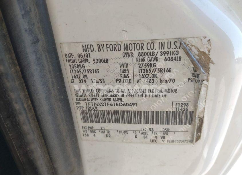 Photo 9 of 2001 Ford F-250 LARIAT/XL/XLT (VIN 1FTNX21F61ED60491)