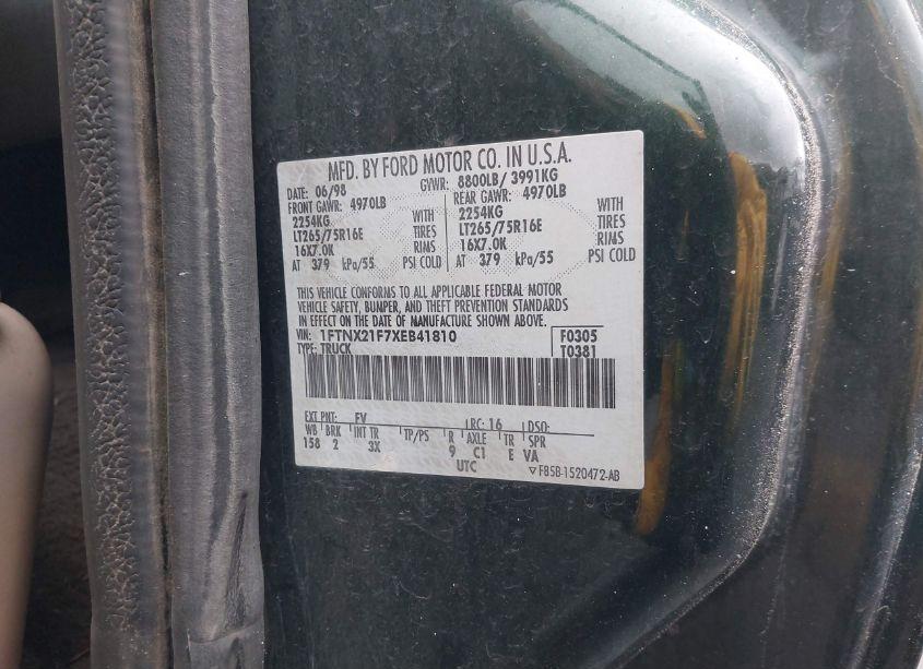 Photo 9 of 1999 Ford F250 SUPER DUTY (VIN 1FTNX21F7XEB41810)