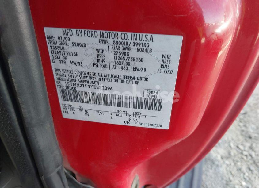 Photo 9 of 2000 Ford F-250 LARIAT/XL/XLT (VIN 1FTNX21F9YEE52396)