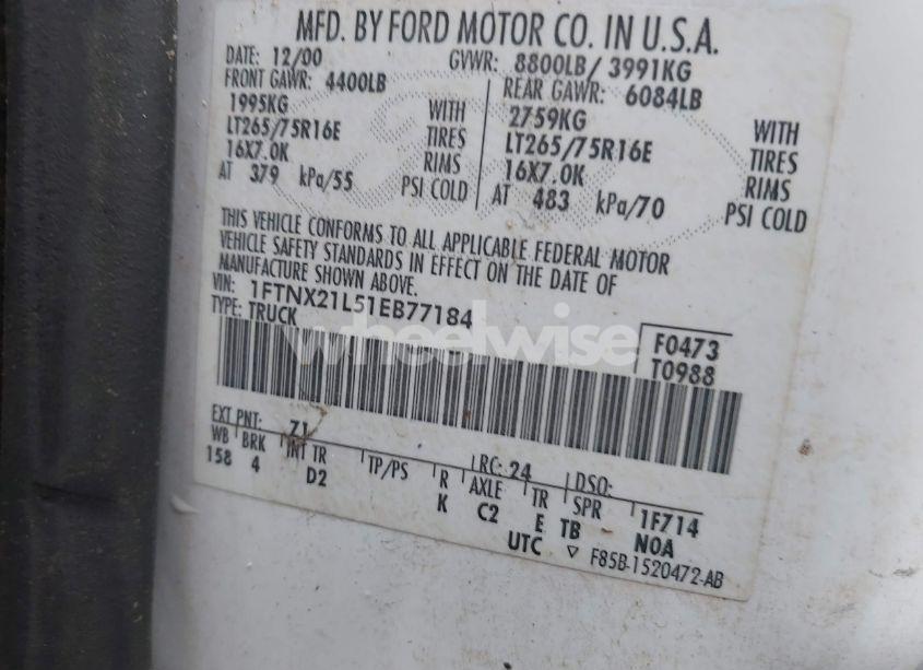 Photo 9 of 2001 Ford F-250 LARIAT/XL/XLT (VIN 1FTNX21L51EB77184)