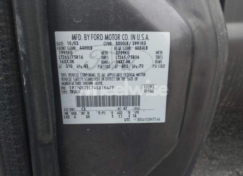 Photo 9 of 2004 Ford F-250 LARIAT/XL/XLT (VIN 1FTNX21L74EB16679)