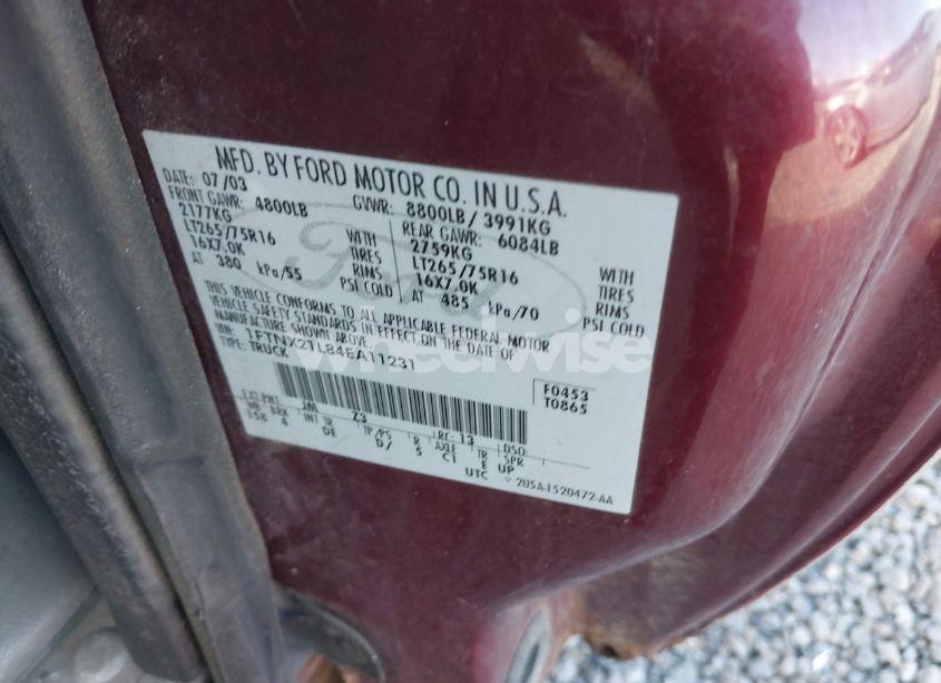 Photo 9 of 2004 Ford F-250 LARIAT/XL/XLT (VIN 1FTNX21L84EA11231)