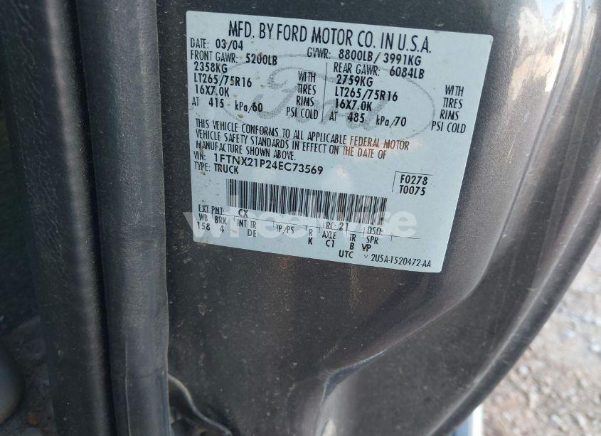 Photo 9 of 2004 Ford F-250 LARIAT/XL/XLT (VIN 1FTNX21P24EC73569)