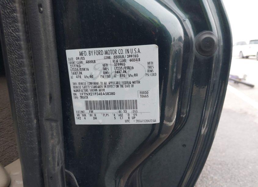 Photo 9 of 2004 Ford F-250 LARIAT/XL/XLT (VIN 1FTNX21P34EA58380)