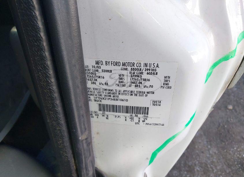 Photo 9 of 2004 Ford F-250 LARIAT/XL/XLT (VIN 1FTNX21P34EB10610)