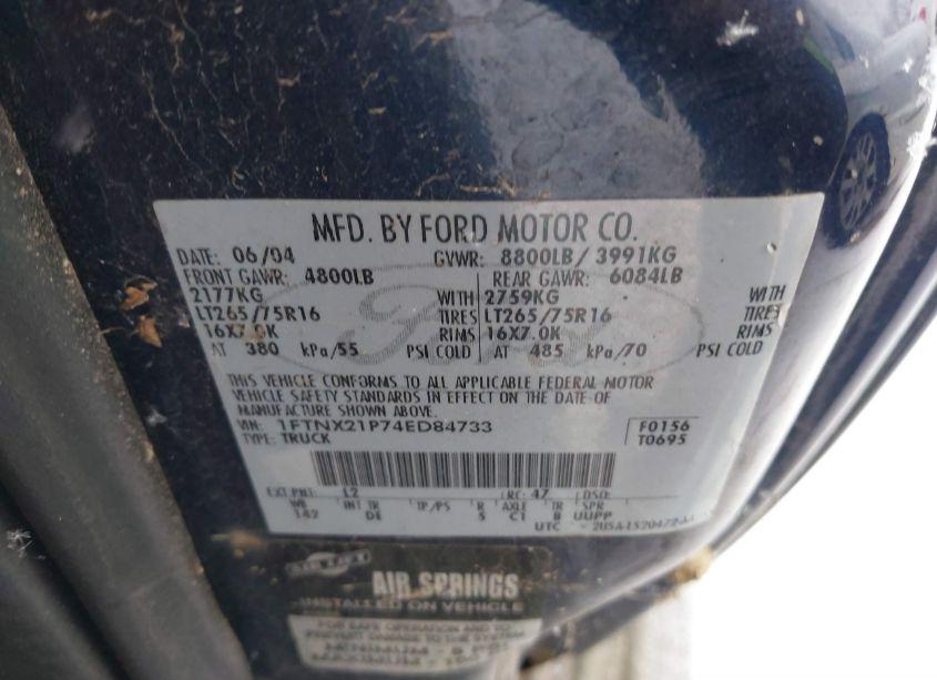 Photo 9 of 2004 Ford F-250 LARIAT/XL/XLT (VIN 1FTNX21P74ED84733)