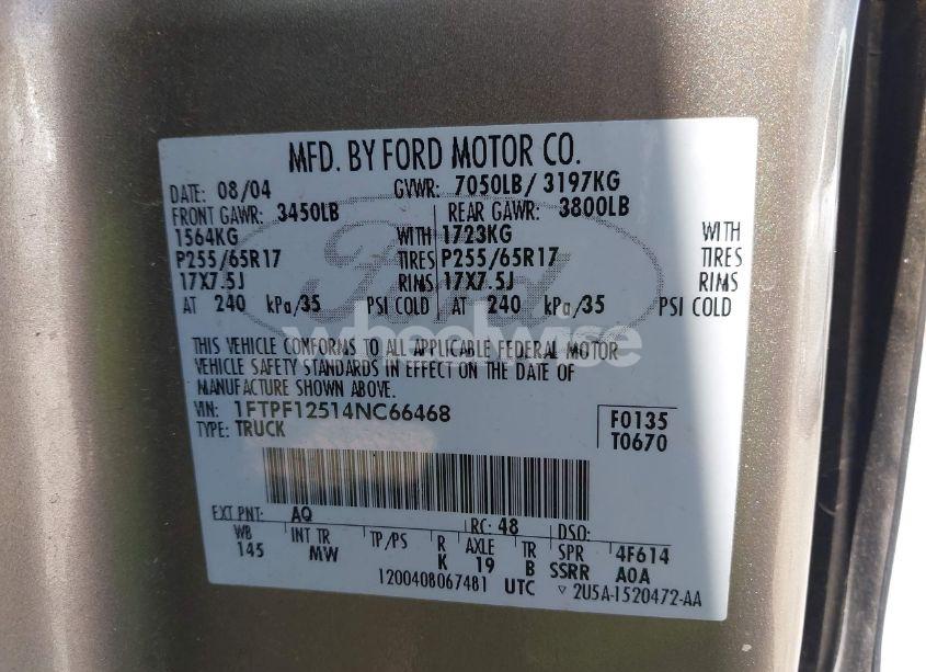 Photo 9 of 2004 Ford F-150 XL/XLT (VIN 1FTPF12514NC66468)