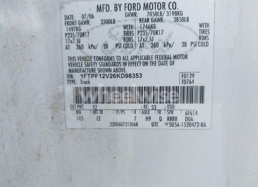 Photo 9 of 2006 Ford F-150 XL/XLT (VIN 1FTPF12V26KD98353)