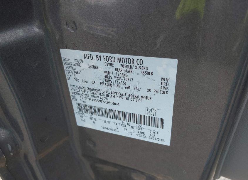 Photo 9 of 2008 Ford F-150 FX2/XL/XLT (VIN 1FTPF12V28KD60964)